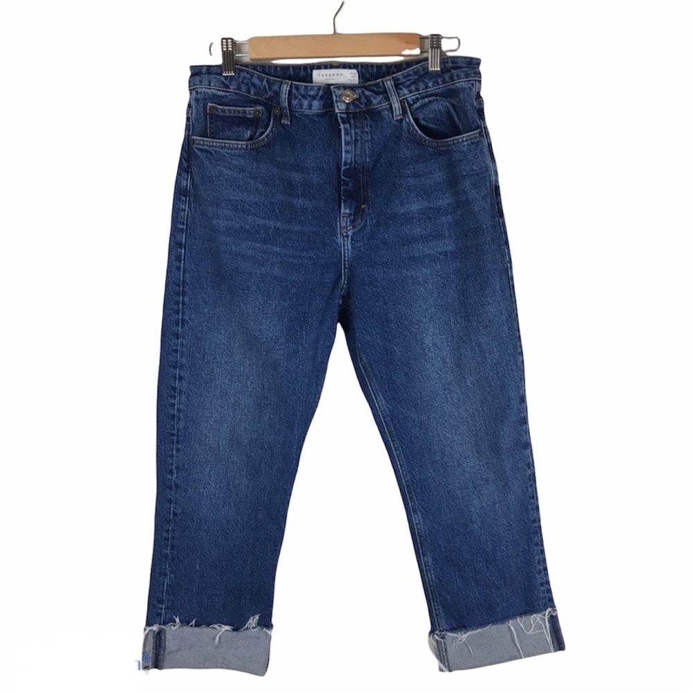 TOPSHOP High-waist Jeans With Raw Hem (32)